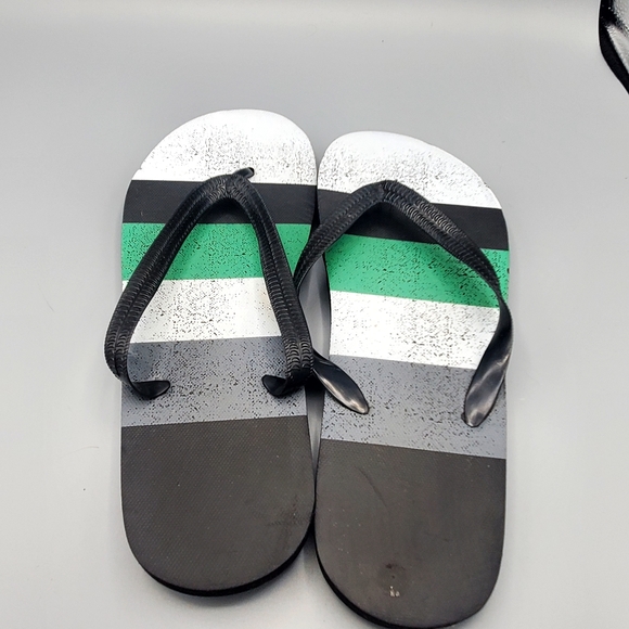 Men's Beach Flip Flops Stripes green, black and grey Size 11 - Picture 5 of 7
